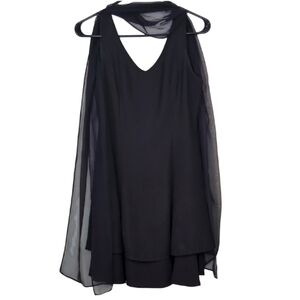 Vintage MJW Petites Women's Size 6 Tiered Black Midi Dress With Adjustable Scarf